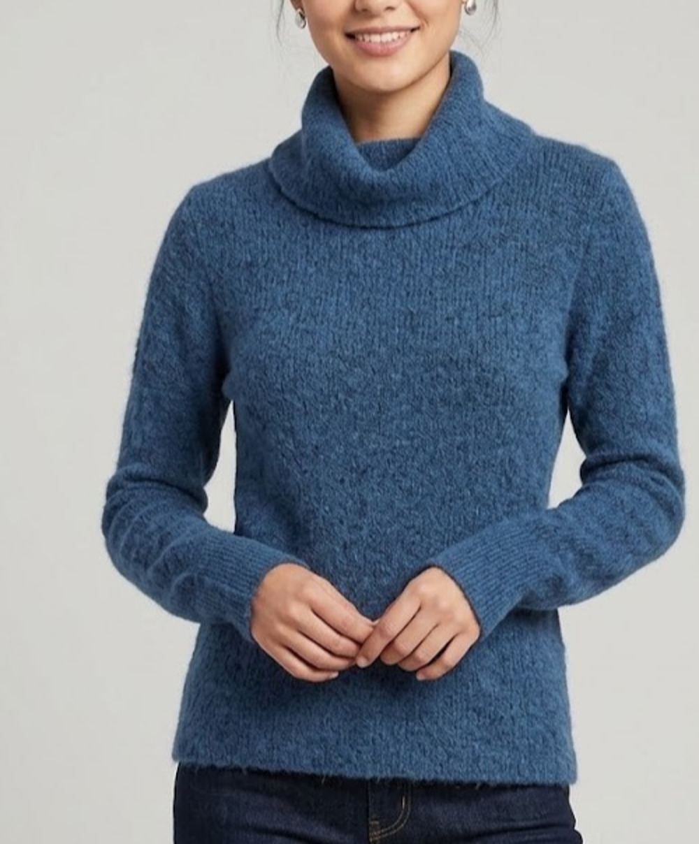 Banana Republic Sweater Womens Small Blue Wool Blend Fuzzy Cowl Turtleneck Knit